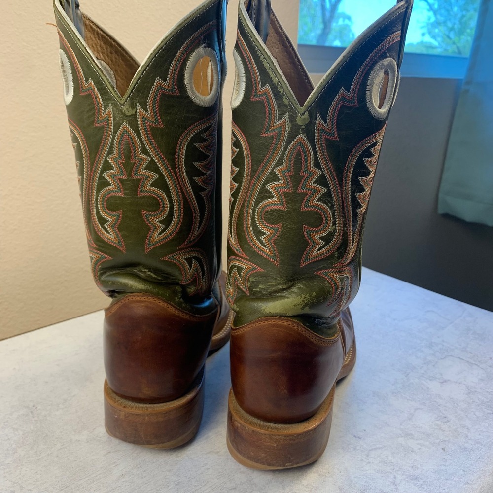 Justin 6.5D Bent Rail BR307 Cowboy Boots Brown Green 11" Square Toe USA Made - Picture 4 of 16